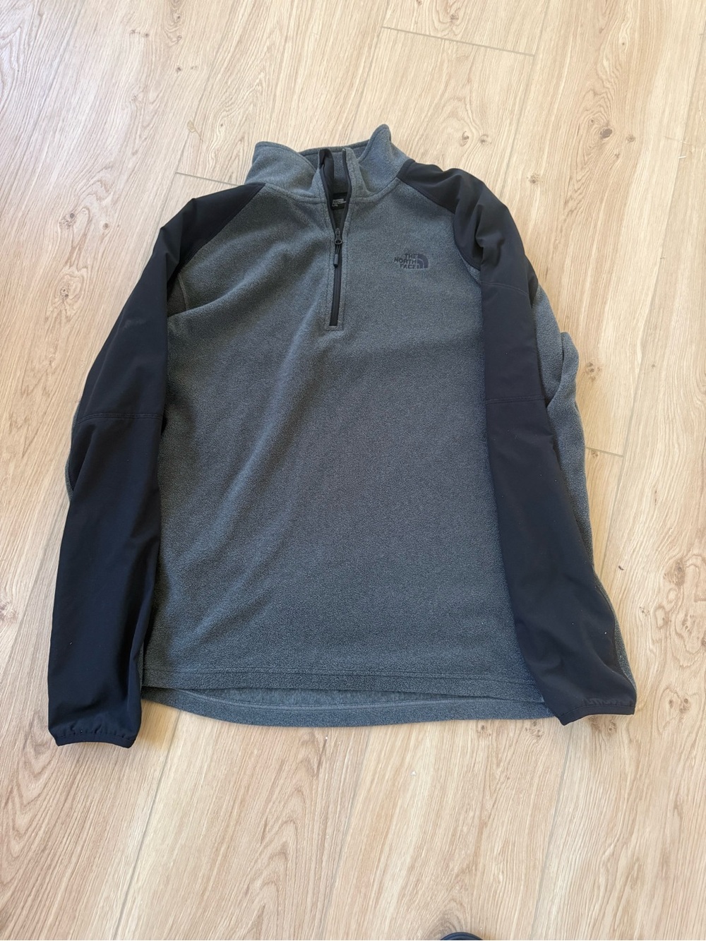 The North Face Gray Fleece Quarter-Zip with Black Softshell Sleeves